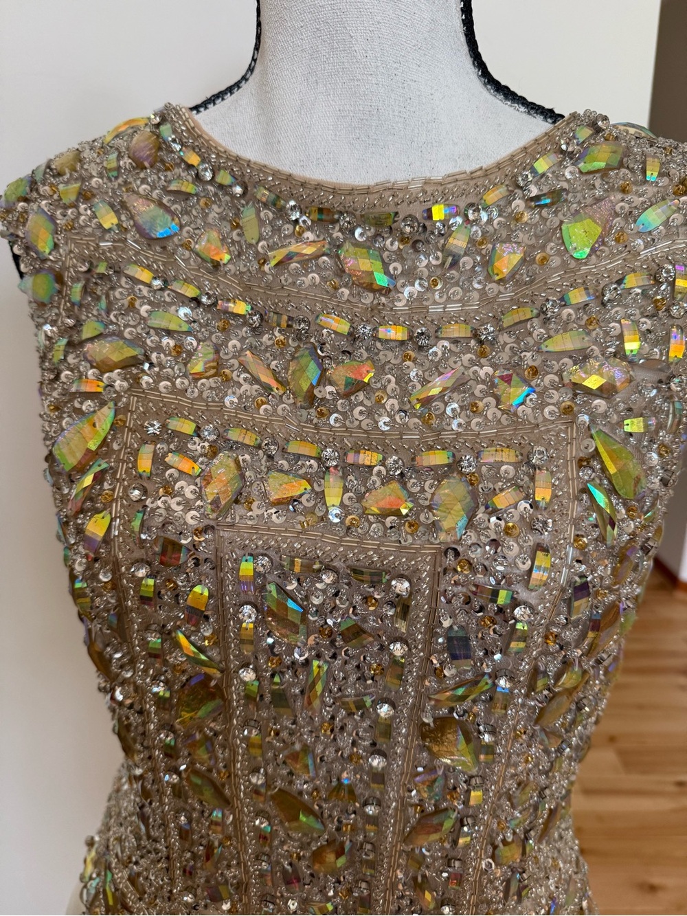 Terani Couture Beaded Champagne and Ivory Midi Dress - Picture 2 of 13